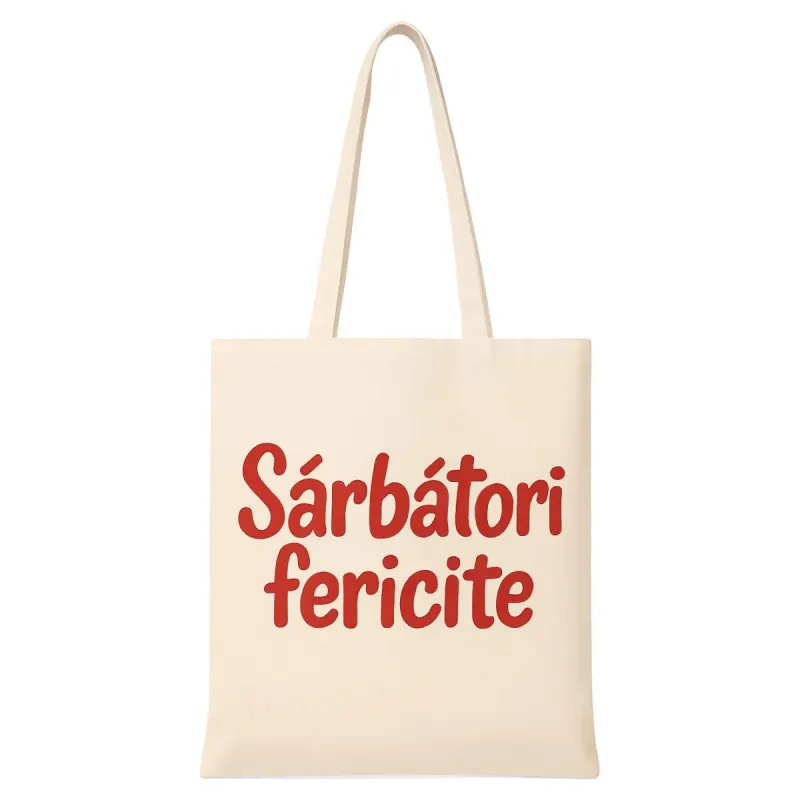 Sacosa din bumbac 145 g – „Sarbatori Fericite”, 38x42 cm